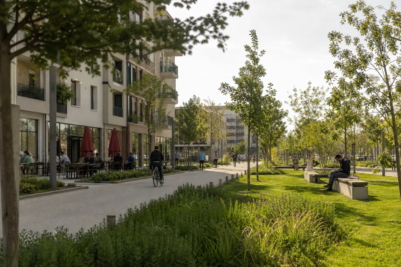 Parc linéaire au pied des logements